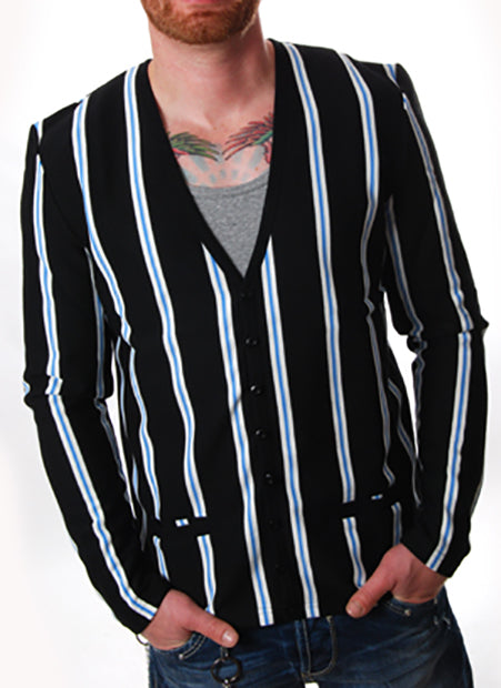 Pop Boutique - 60's Striped Cardigan-Black