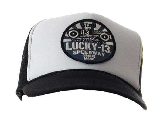 Lucky 13 - Speedway  Trucker Mesh Hat-Black/White