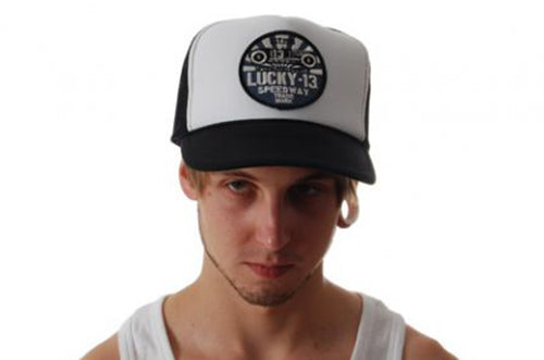Lucky 13 - Speedway  Trucker Mesh Hat-Black/White