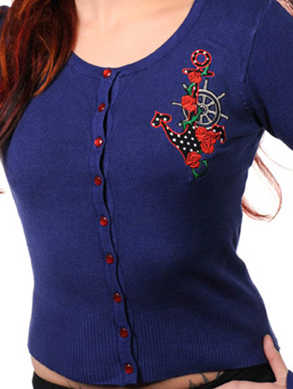 Banned - Anchor & Roses Sailor Cardigan  Blue