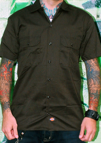 DICKIES - SS Work Shirt-Dark Brown