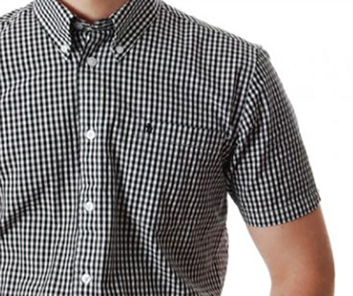 Merc - Terry button down Gingham shirt - Black