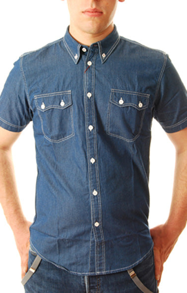 Merc - Short Sleeve Button-down Shirt - Denim Look