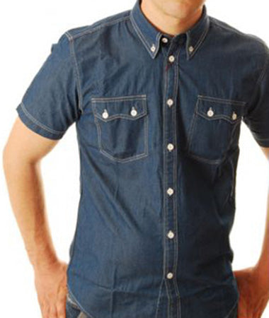 Merc - Short Sleeve Button-down Shirt - Denim Look