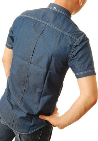 Merc - Short Sleeve Button-down Shirt - Denim Look