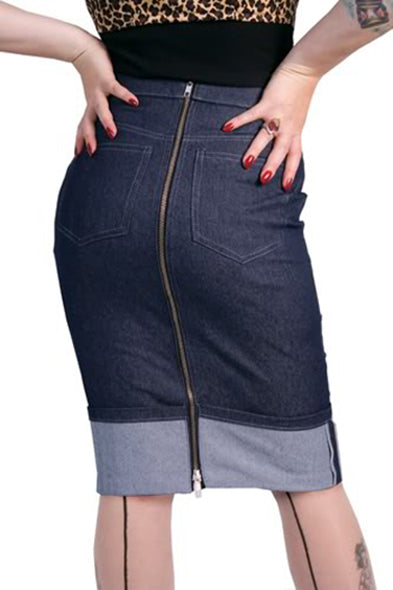Miss Fortune - Turned up skirt with small front pocket in  jeans style