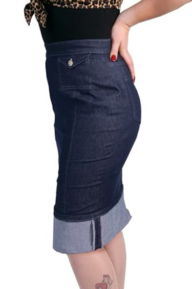 Miss Fortune - Turned up skirt with small front pocket in  jeans style