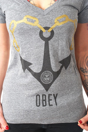 Obey Anchor Heart-Deep V Neck Tee