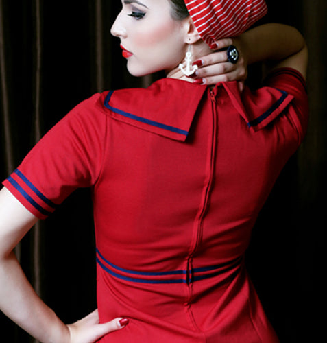 Pop Boutique - Sailor Dress - Red/Navy
