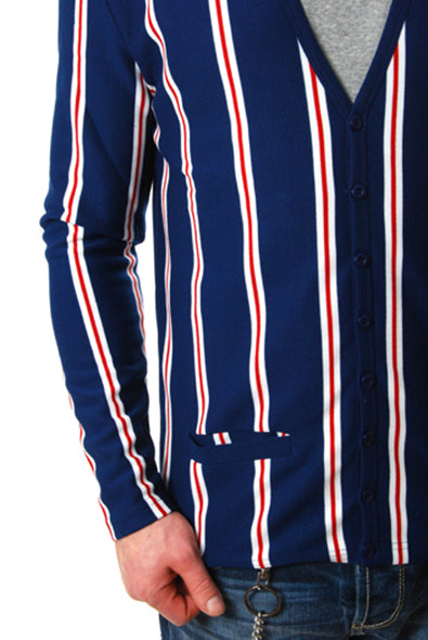 Pop Boutique - 60's Striped Cardigan-Navy