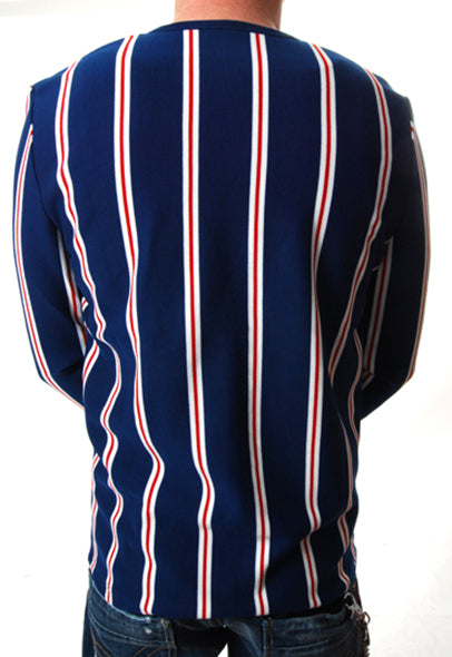 Pop Boutique - 60's Striped Cardigan-Navy