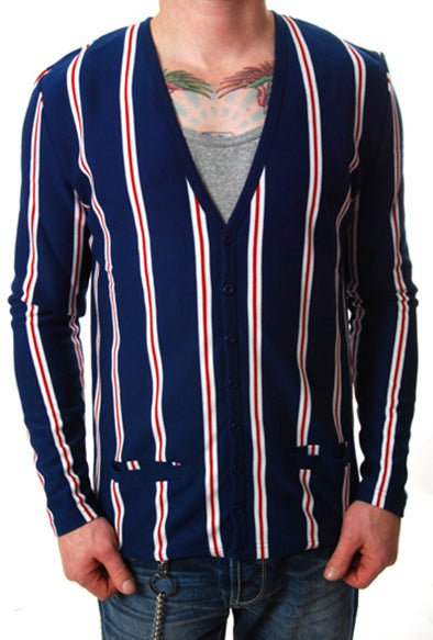 Pop Boutique - 60's Striped Cardigan-Navy