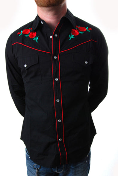 Pop Boutique - Rose Western Shirt-Black