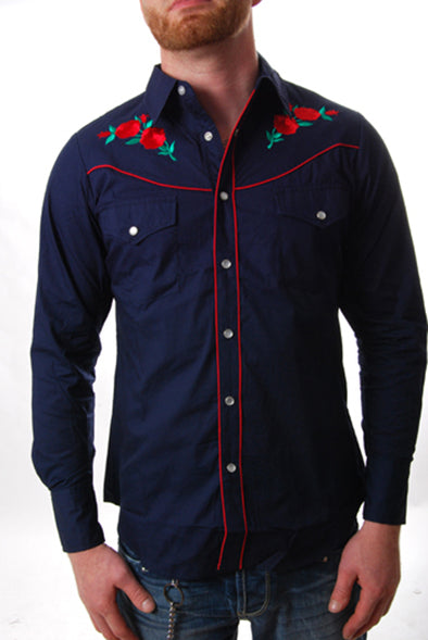 Pop Boutique - Rose Western Shirt-Navy