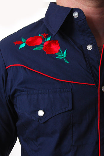 Pop Boutique - Rose Western Shirt-Navy