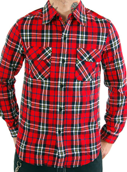Pop Boutique - Long Sleeve Flannel Shirt - Red/Black/Yellow