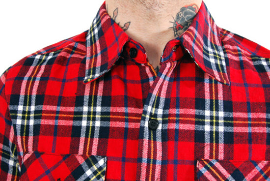 Pop Boutique - Long Sleeve Flannel Shirt - Red/Black/Yellow