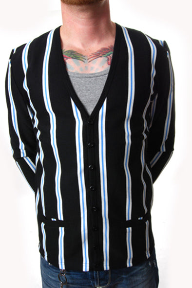 Pop Boutique - 60's Striped Cardigan-Black