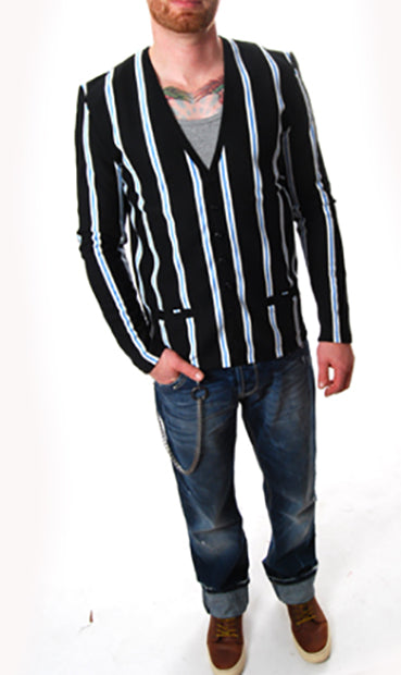 Pop Boutique - 60's Striped Cardigan-Black
