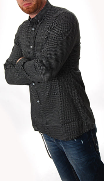 Pop Boutique - 60's Button Down Shirt-Spots-Black