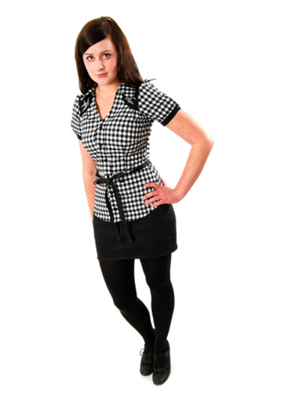 Steady Clothing - Gingham Sparrow Top-Black/White