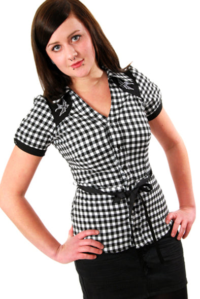 Steady Clothing - Gingham Sparrow Top-Black/White