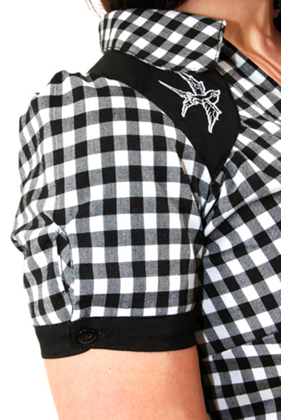 Steady Clothing - Gingham Sparrow Top-Black/White